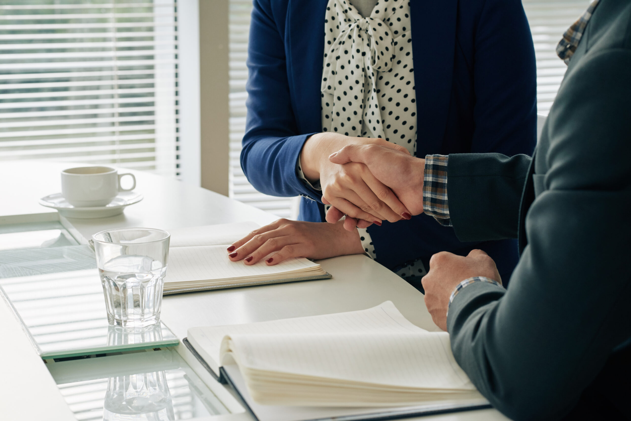 Business people shaking hands after successful meeting